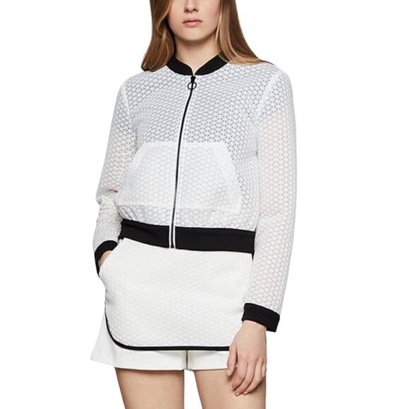 BCBGeneration‎ White & Black Mesh Cropped Bomber Jacket Size Small - Picture 1 of 6